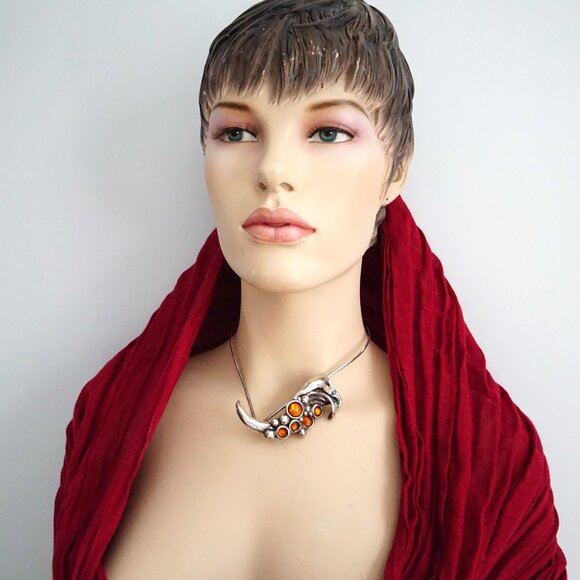 Rare Israel Amber & 925 Silver Calla Lily Combo: Pendant Necklace or Brooch - Picture 6 of 15